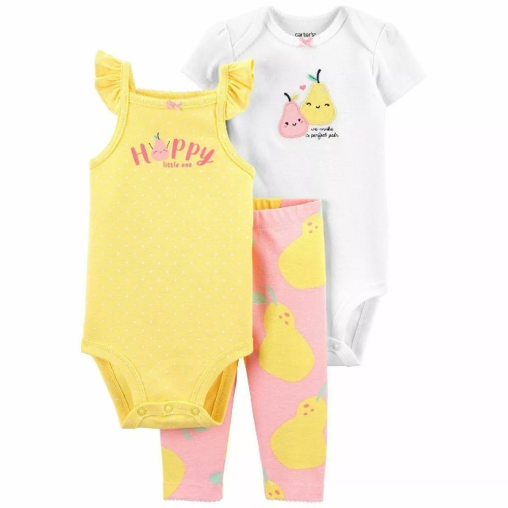 Baby Girls Carter's 3-Piece Pear Bodysuits & Pants Set